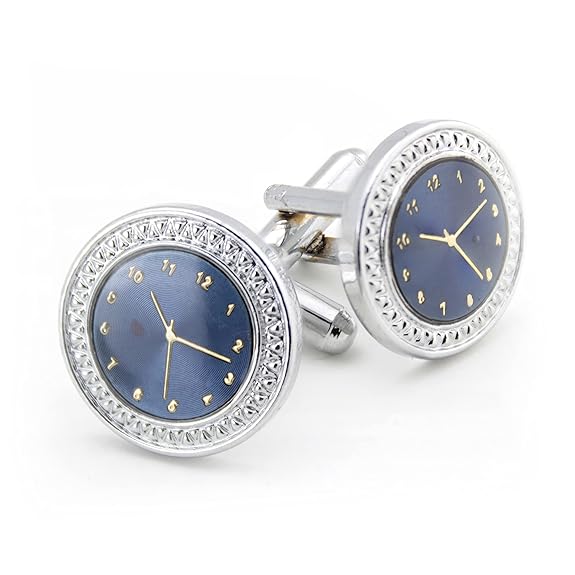 Blue Stud, Blue clock cufflinks Round for Men