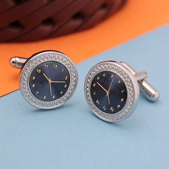Blue Stud, Blue clock cufflinks Round for Men