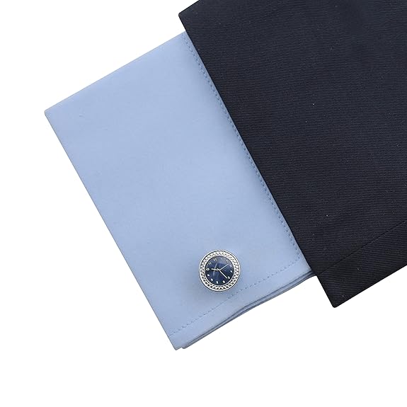Blue Stud, Blue clock cufflinks Round for Men