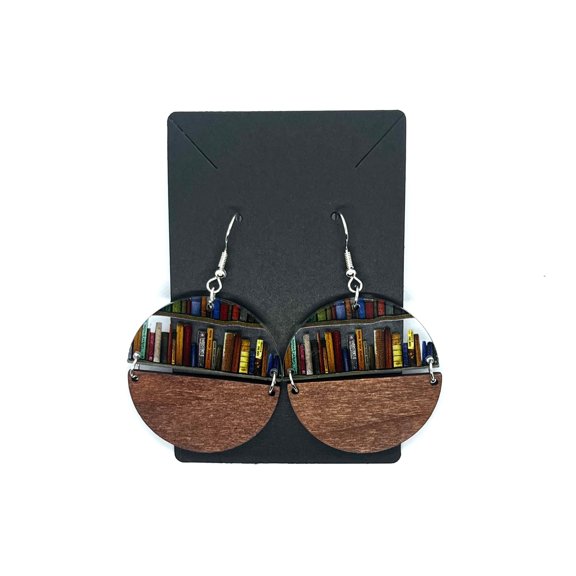 Acrylic Library Bookshelf Wood Drop Pendant Earrings
