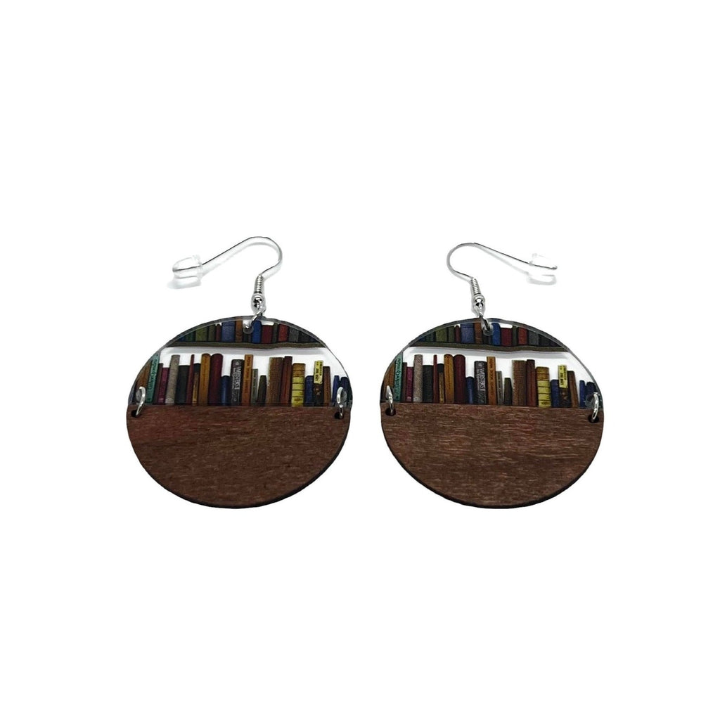 Acrylic Library Bookshelf Wood Drop Pendant Earrings