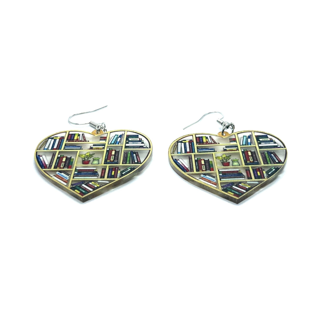 Acrylic Library Bookshelf Heart Drop Earrings