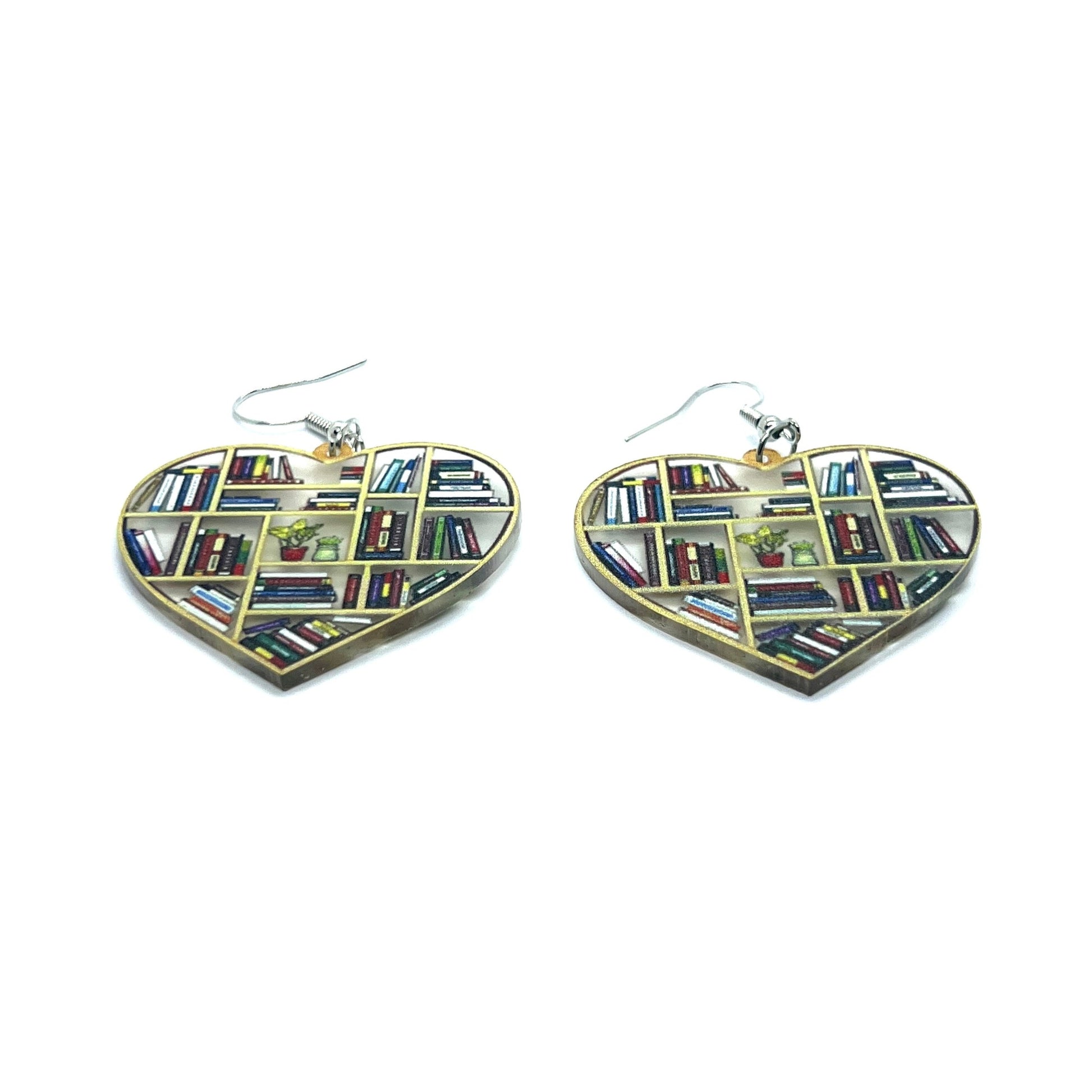 Acrylic Library Bookshelf Heart Drop Earrings