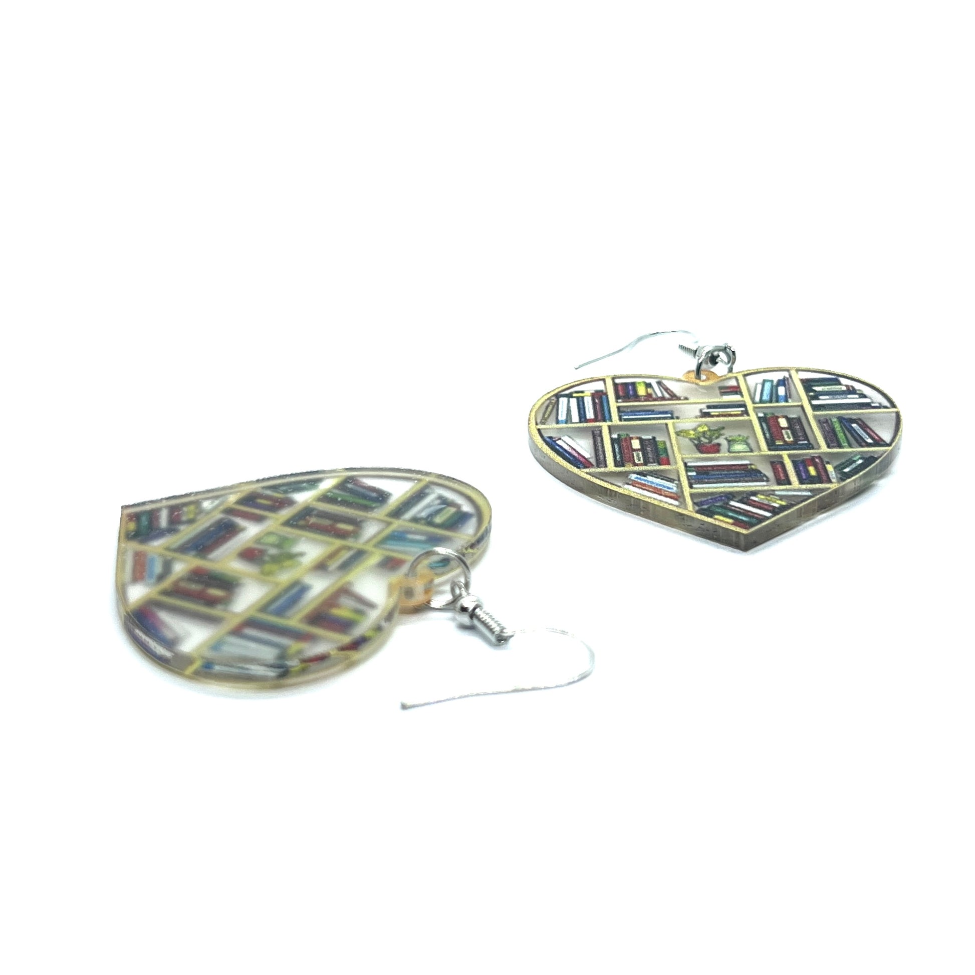 Acrylic Library Bookshelf Heart Drop Earrings
