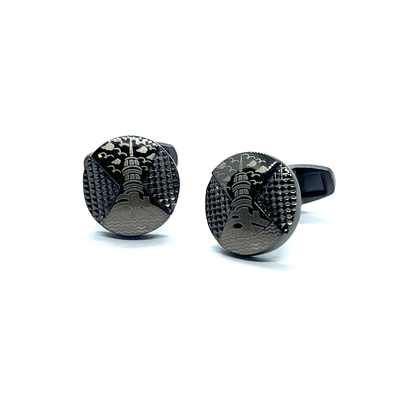 Astle Grey Metallic Round Cufflinks