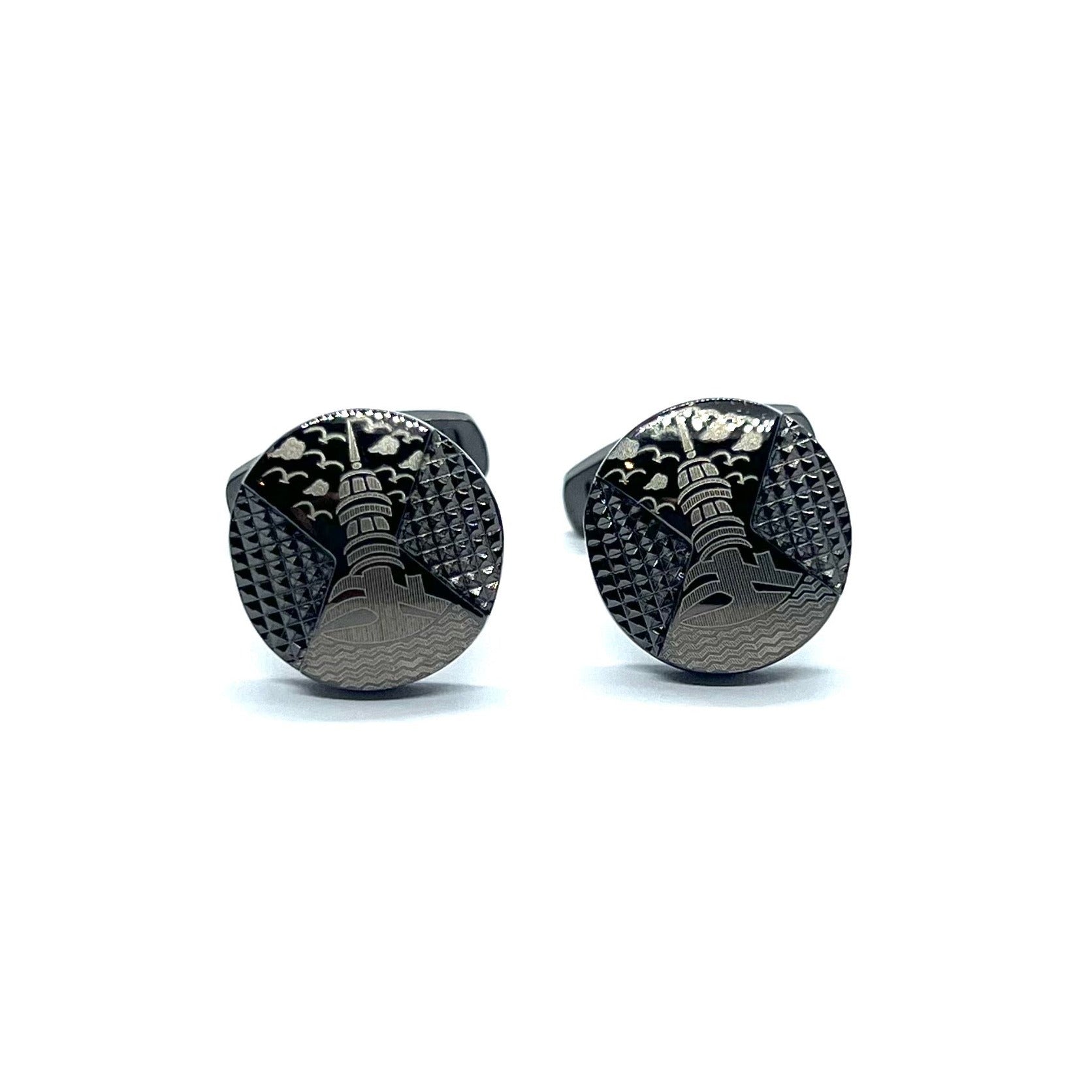 Astle Grey Metallic Round Cufflinks