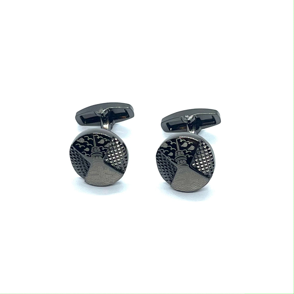 Astle Grey Metallic Round Cufflinks