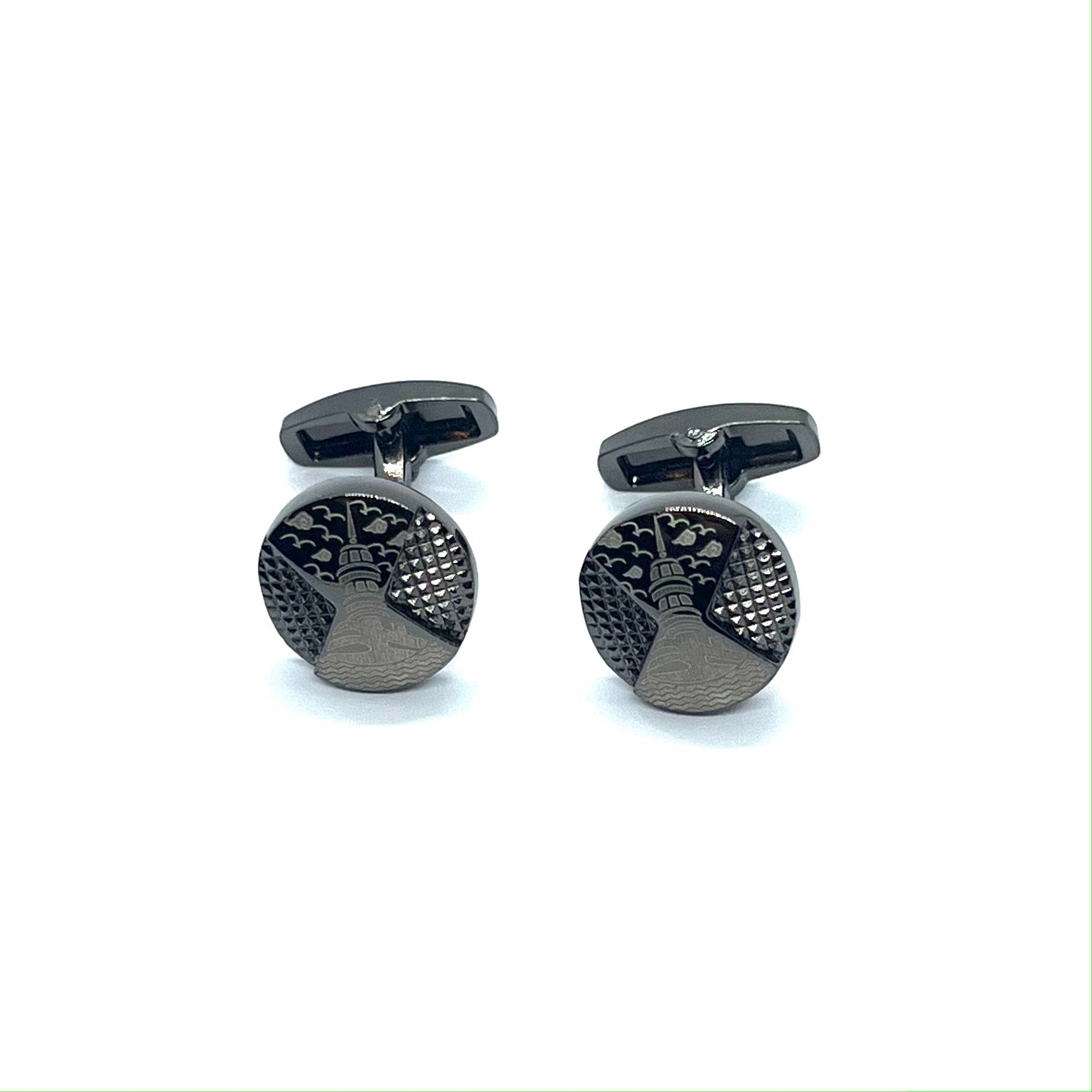 Astle Grey Metallic Round Cufflinks