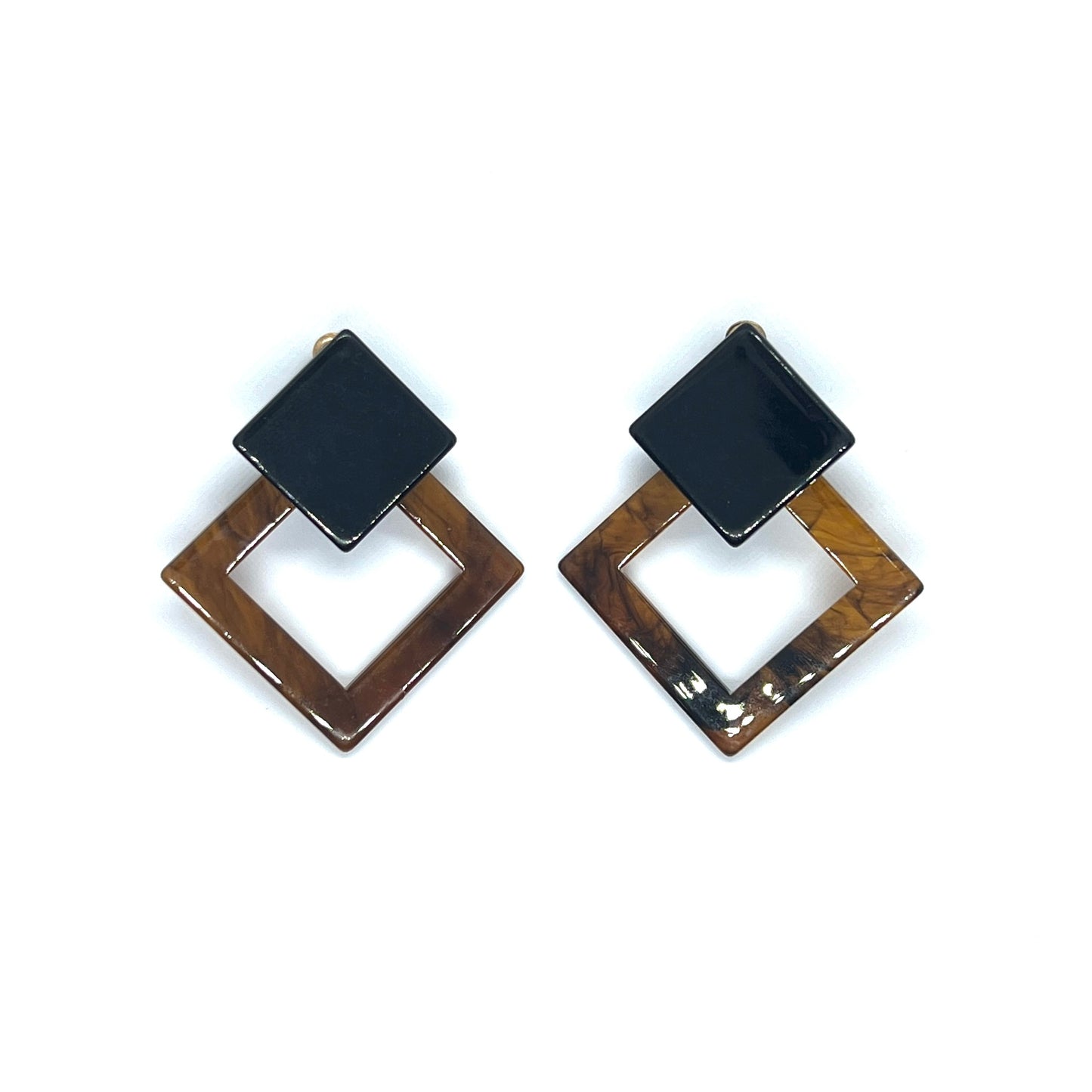 Acrylic Black Brown Tortoise Stud Earrings