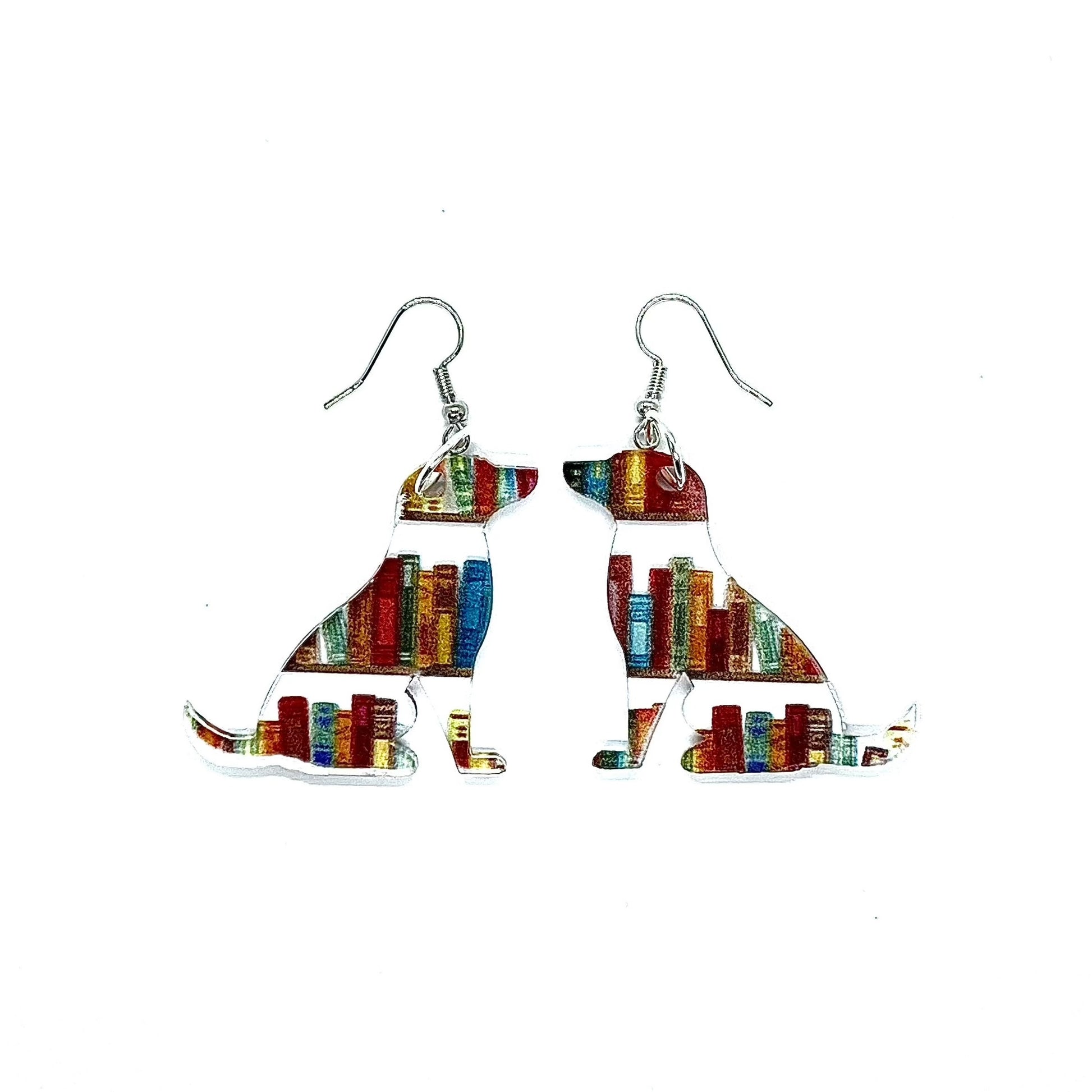Acrylic Library Bookshelf Dog Pendant Earrings