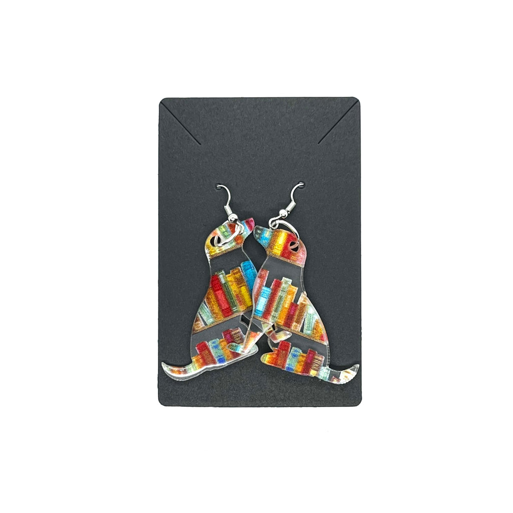 Acrylic Library Bookshelf Dog Pendant Earrings