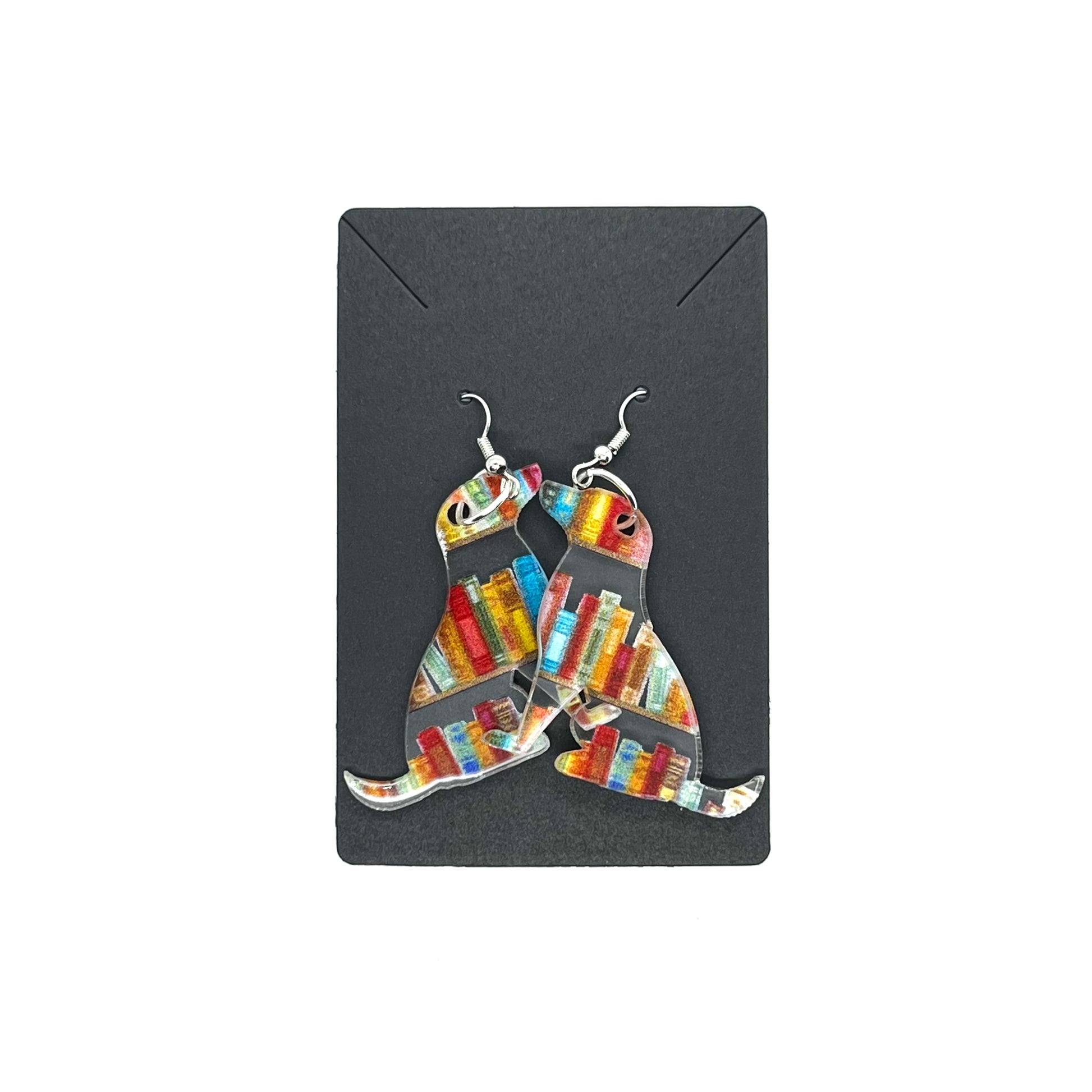 Acrylic Library Bookshelf Dog Pendant Earrings