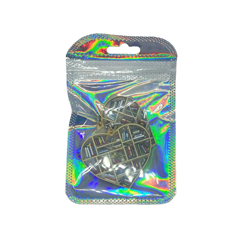 Acrylic Library Bookshelf Heart Drop Earrings